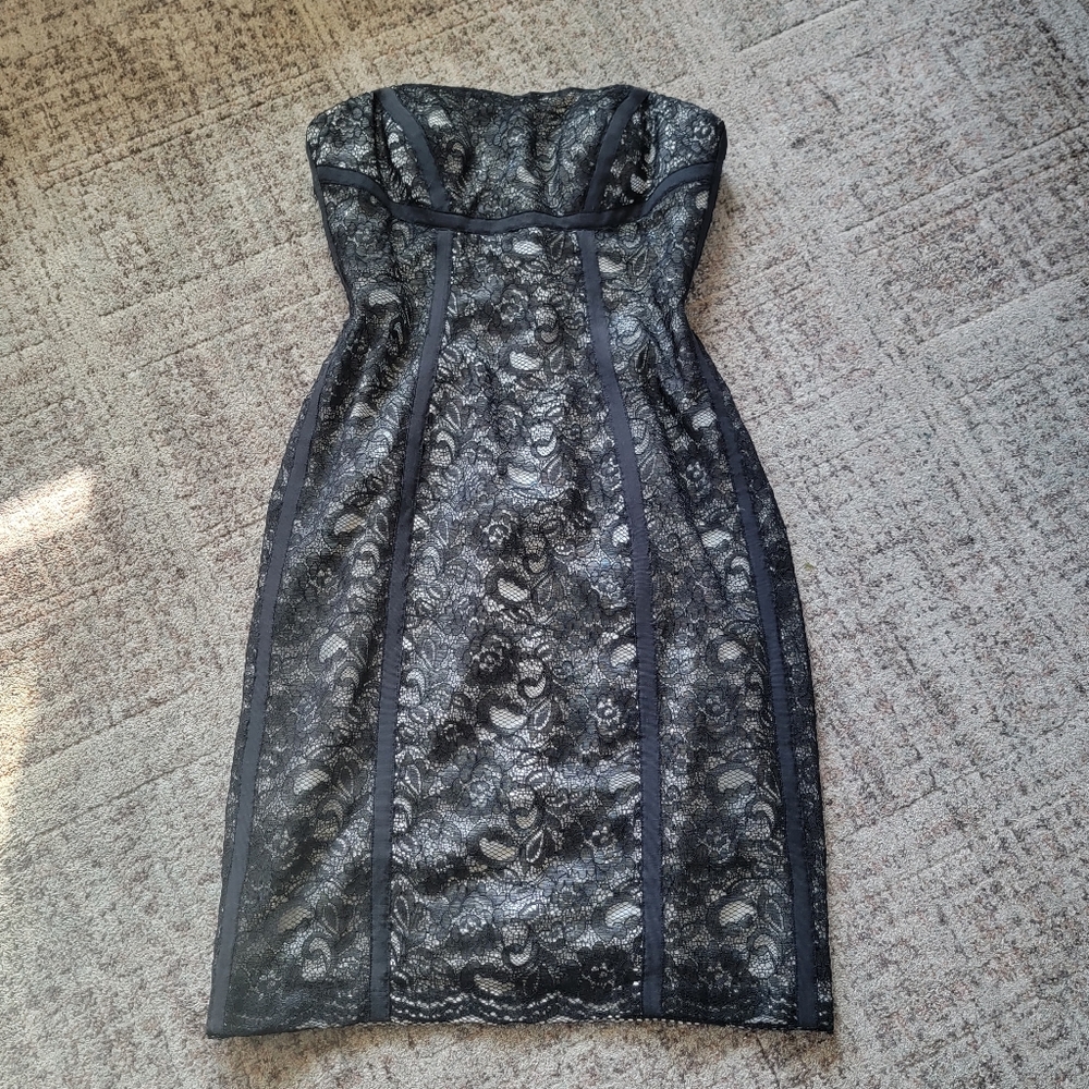 Angel Sanchez Black Shimmer Strapless Lace Mini Dress Size 6 or Small